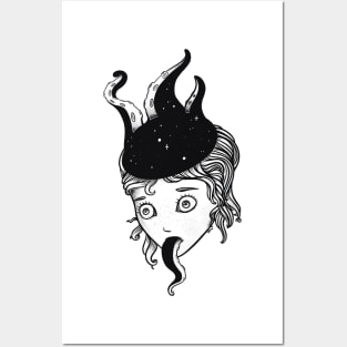 Strange Goth Octopus Tentacle Girl Head Posters and Art